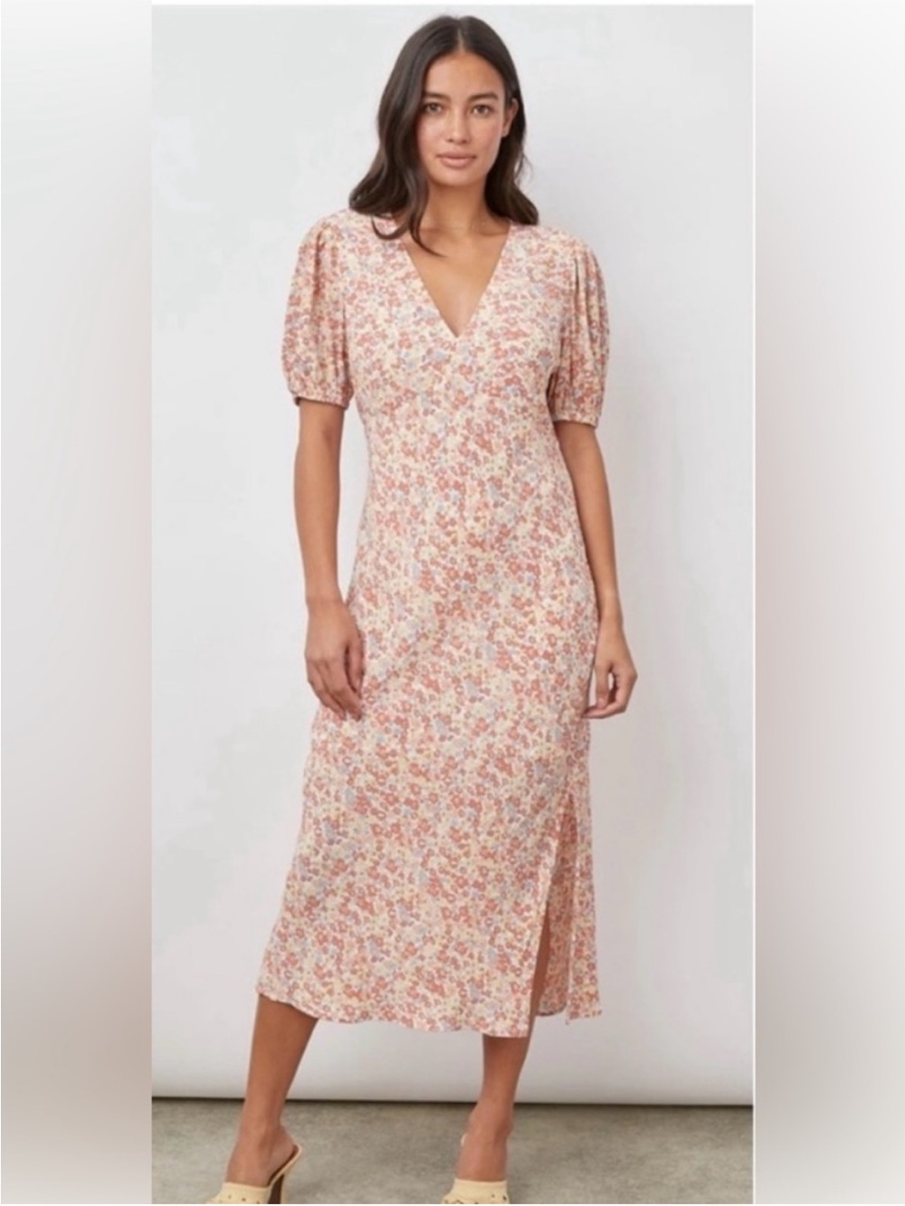 Anthropologie Rails Blush Pink Floral Maxi Dress with Puff Sleeves